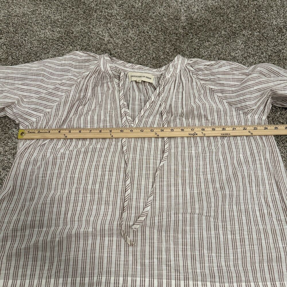 Daughters Of India Striped Linen Poet's Blouse w/Tie Neck Women’s Size Small - Picture 5 of 9
